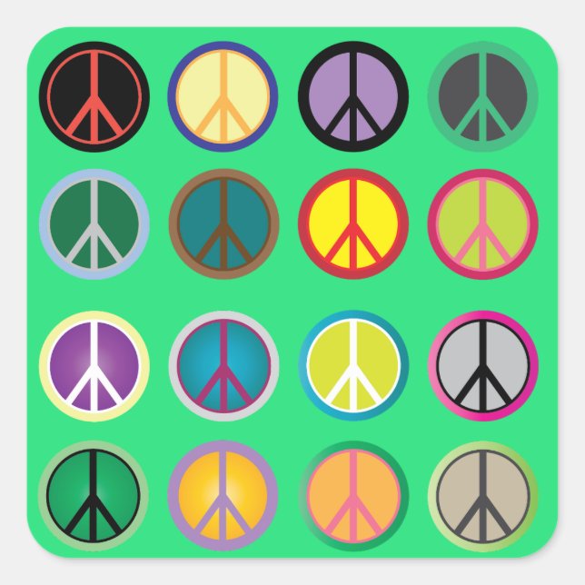 Hippy peace sign 60s colourful pattern square sticker (Front)
