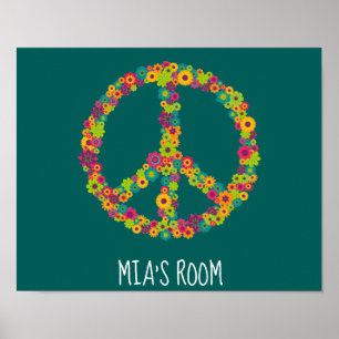 Hippy peace sign flowers girls room
