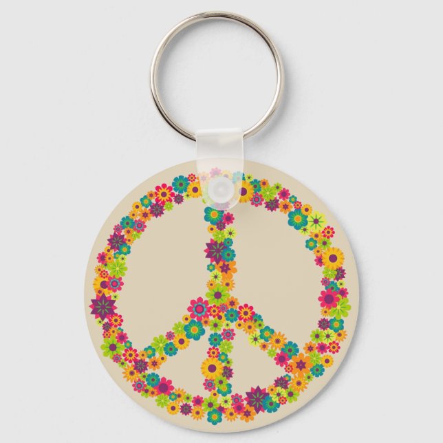 Hippy peace sign flowers key ring (Front)