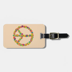 Hippy peace sign flowers luggage tag