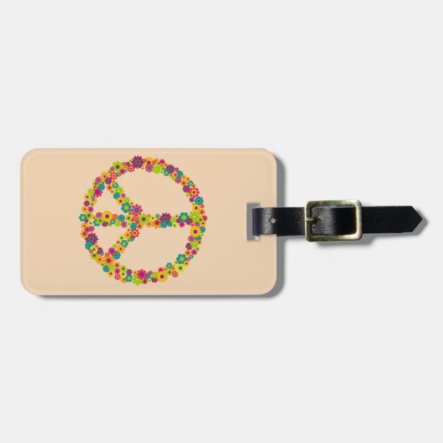 Hippy peace sign flowers luggage tag (Front Horizontal)