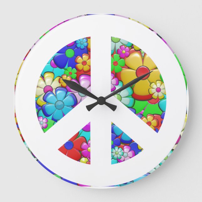 Hippy peace sign large clock (Front)