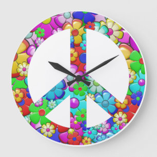 Hippy peace sign large clock