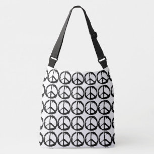 Hippy Peace Sign Retro Black & White Boho Crossbody Bag