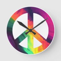 Hippy peace sign round clock