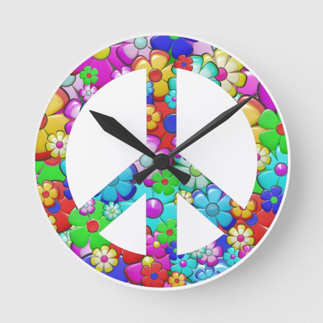 Hippy peace sign round clock (Front)