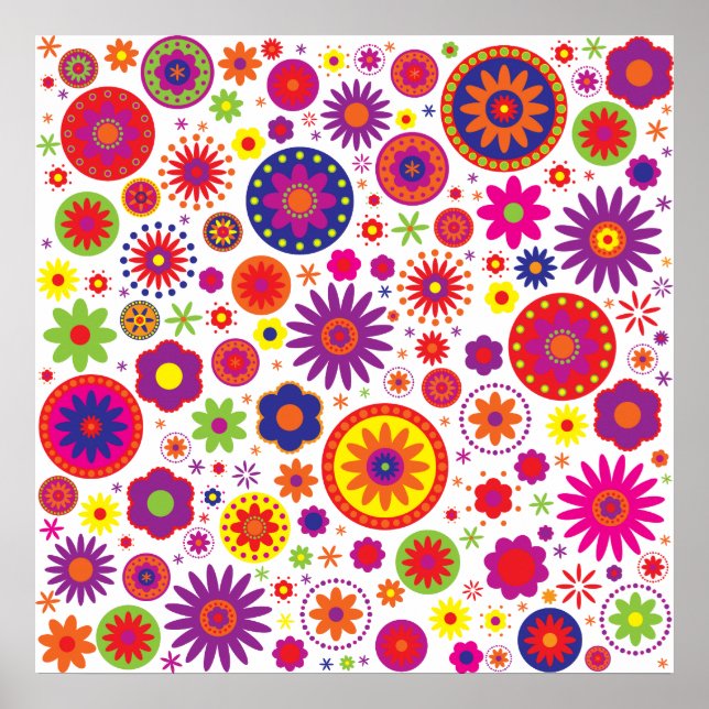 Hippy Rainbow Flowers Poster (Front)