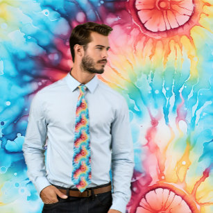 Hippy Retro 1960s Rainbow Tie-Dye Pattern Tie