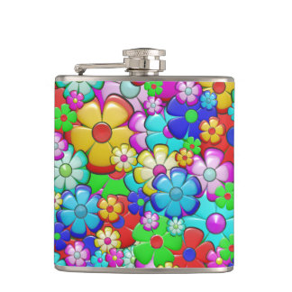 Hippy retro floral art hip flask