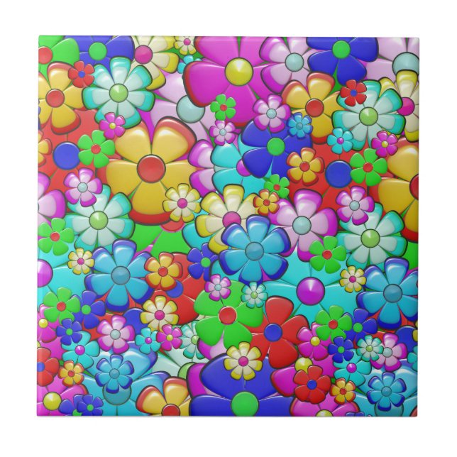Hippy retro floral art tile (Front)