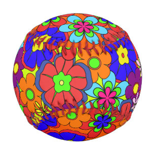 Hippy Retro Flowers Baseball