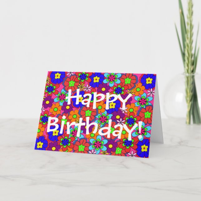 Hippy Retro Flowers Birthday Card (Front)