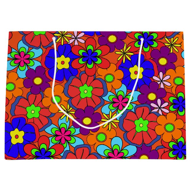 Hippy Retro Flowers Large Gift Bag (Front)