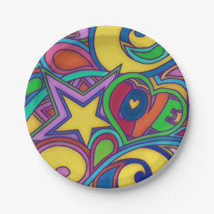 Hippy Retro Peace Art Paper Plate
