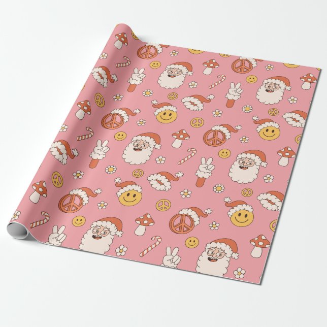 Hippy Santa Xmas Funny Wrapping Paper (Unrolled)
