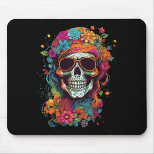 Hippy Skull Groovy Halloween Graphic Women Teens G Mouse Pad