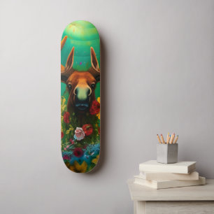 Hippy Trippy Moose with flowers AI Art   Skateboard