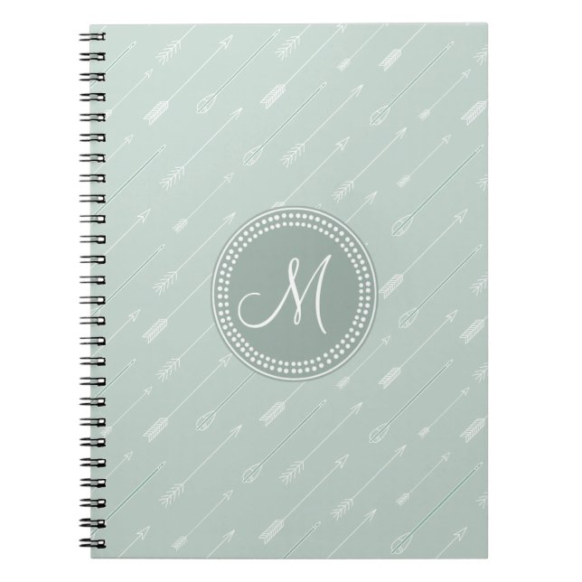 Hipster Arrow Mint Green Monogram Spiral Notebook (Front)