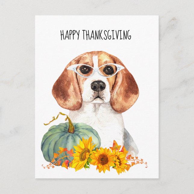 Hipster Beagle Customisable Thanksgiving Postcard (Front)