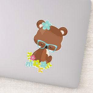 Hipster Bear, Bear With Glasses, Colourful Flowers