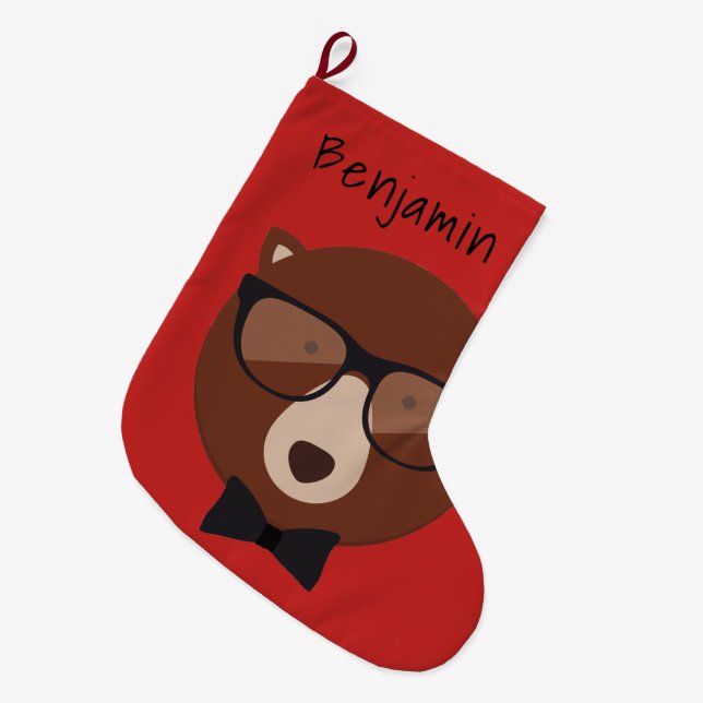 Hipster Bear Personalised Large Christmas Stocking (Front (Hanging))
