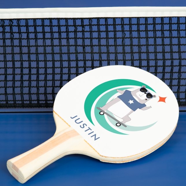 Hipster Bear Skateboarder with Any Name Ping Pong Paddle (Insitu)