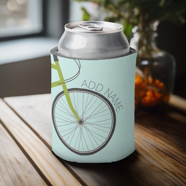 Hipster Bicycle Wheel with Custom Name Can Cooler (Personalized Can Cooler - add Your Name or Other Custom Text)