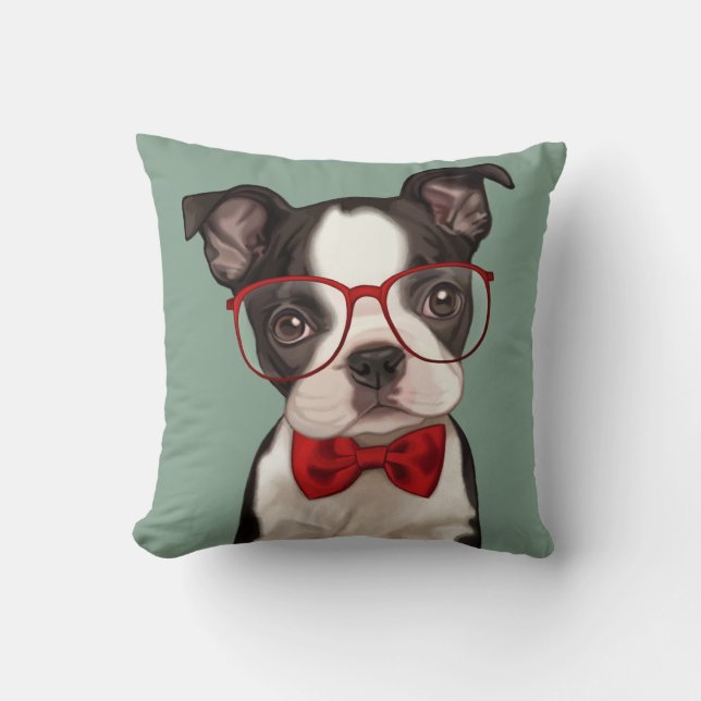 Hipster Boston Terrier Cushion (Front)