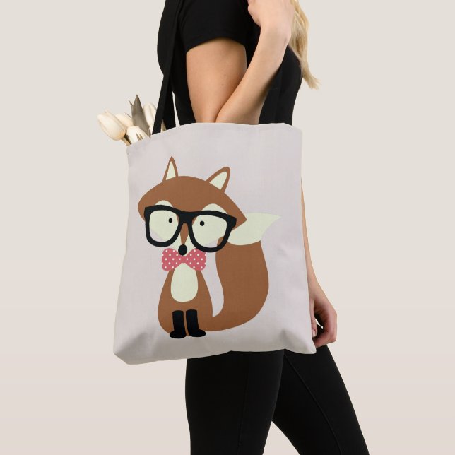 Hipster Bow Tie Brown Fox Tote Bag (Close Up)