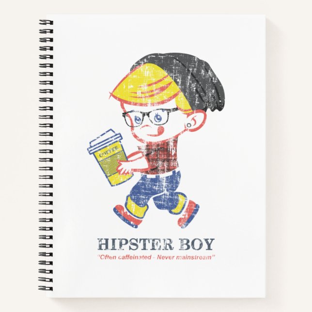 Hipster Boy distressed vintage Parody illustration Notebook (Front)
