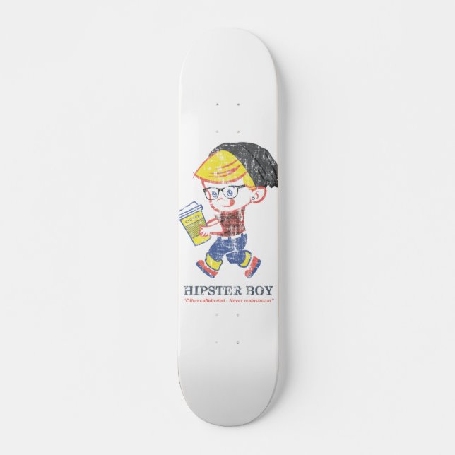 Hipster Boy distressed vintage Parody illustration Skateboard (Front)