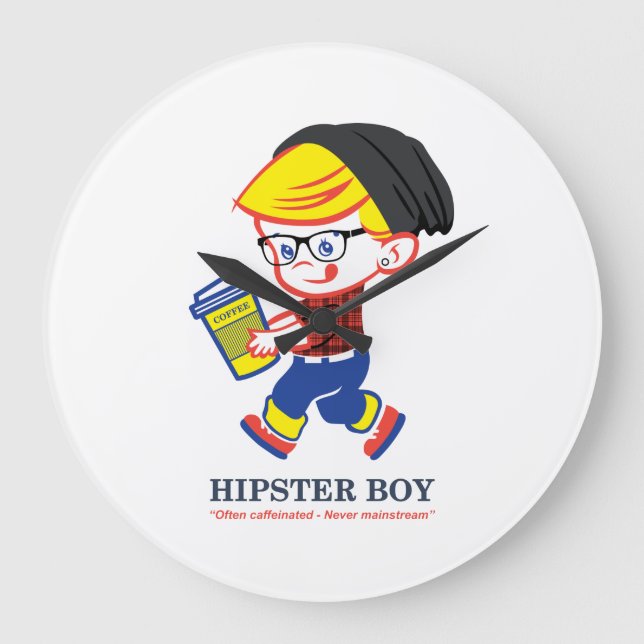 Hipster Boy - Parody illustration Large Clock (Front)