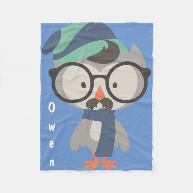 Hipster Boys Mr Cool Owl Baby Fleece Blanket (Front)