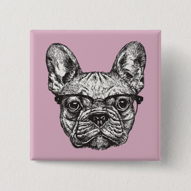 Hipster Bulldog 15 Cm Square Badge (Front)