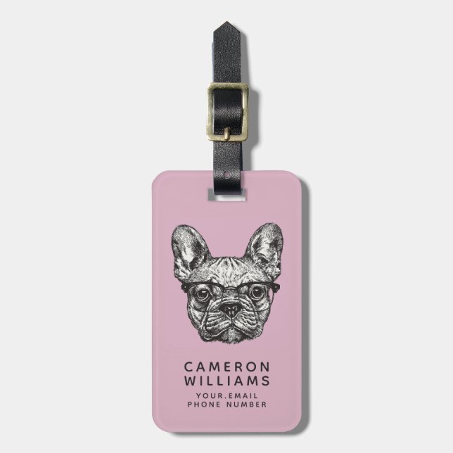 Hipster Bulldog | Add Your Name Luggage Tag (Front Vertical)