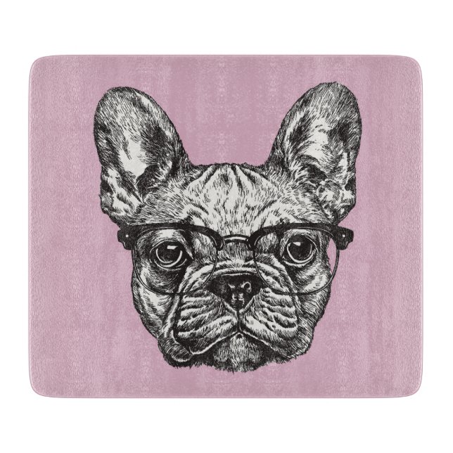 Hipster Bulldog Cutting Board (Front)