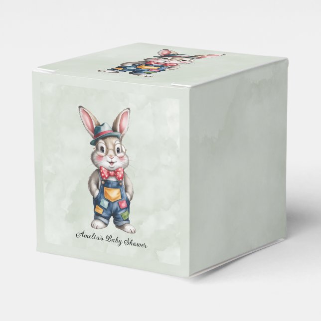 Hipster Bunny Boy Baby Shower Favour Box (Front Side)