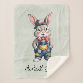 Hipster Bunny Boy Baby Shower Gift Sherpa Blanket