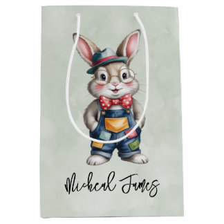 Hipster Bunny Boy Baby Shower Medium Gift Bag