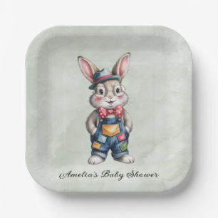 Hipster Bunny Boy Baby Shower Paper Plate