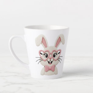 Hipster Bunny Pink Heart Glasses Bow Tie  Latte Mug