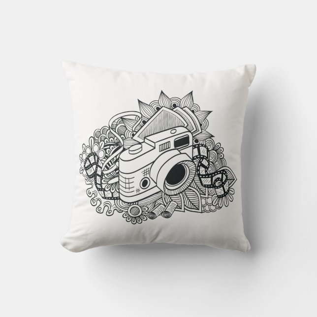 Hipster Camera Doodle Cushion (Front)