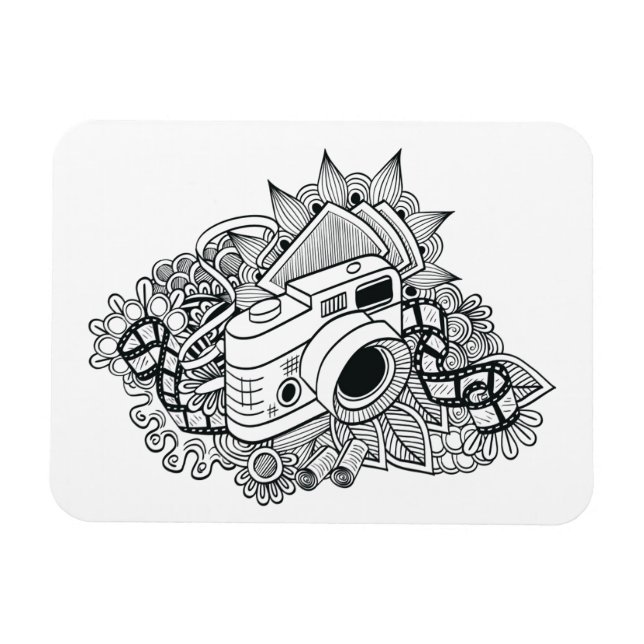 Hipster Camera Doodle Magnet (Horizontal)
