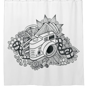 Hipster Camera Doodle Shower Curtain