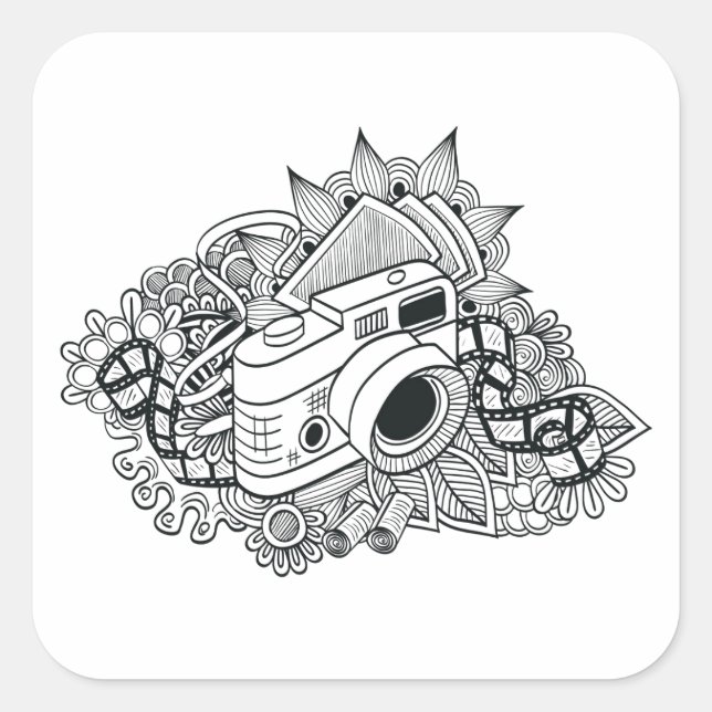 Hipster Camera Doodle Square Sticker (Front)