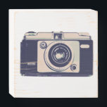Hipster Camera Vintage Pop Art Cool Wooden Box Sign<br><div class="desc">Indie vector art. A retro vintage kitsch camera that you can recolor yourself in the Zazzle create tool.</div>