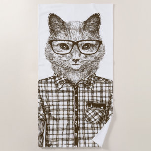 Hipster Cat Beach Towel