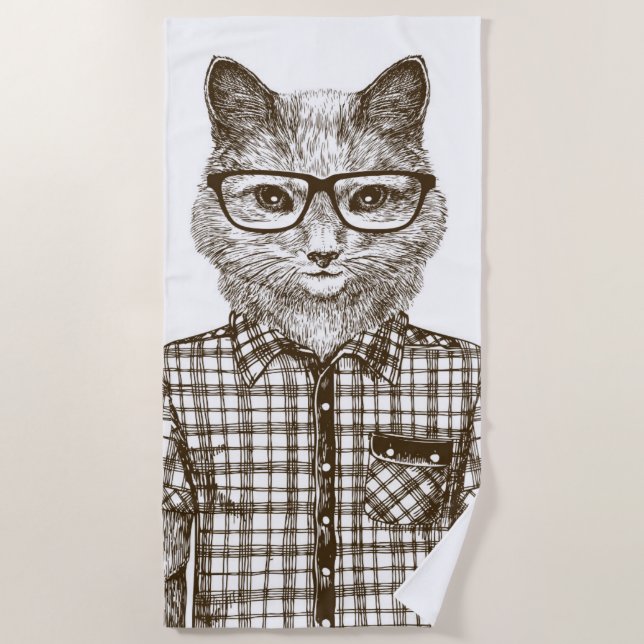 Hipster Cat Beach Towel (Front)