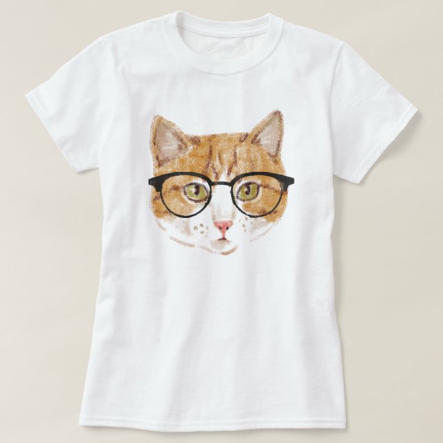 Hipster Cat (Brown & White) T-Shirt (Design Front)