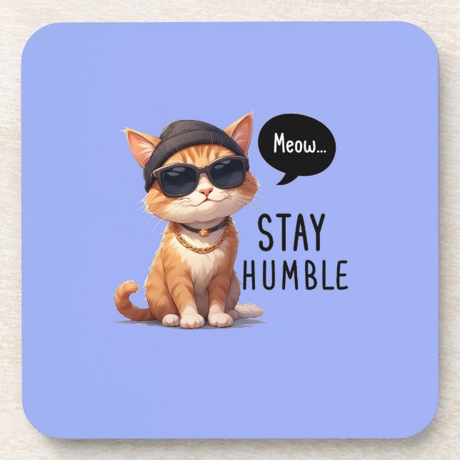 Hipster Cat Design Hard plastic coaster (Front)
